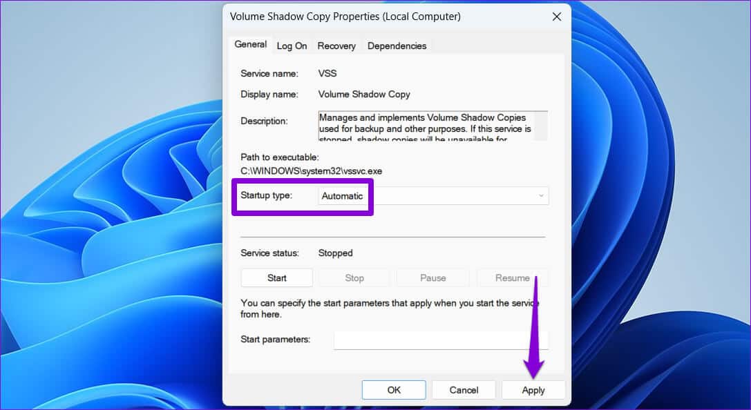 Modify-Windows-Service أفضل 6 طرق لإصلاح عدم عمل استعادة النظام على Windows 11