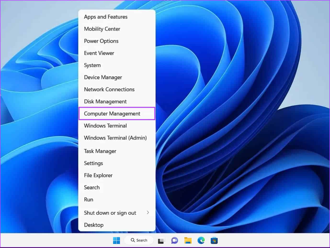 Open-Computer-Management-Via-Power-User-Menu 8 طرق سريعة لفتح إدارة الكمبيوتر على Windows 11