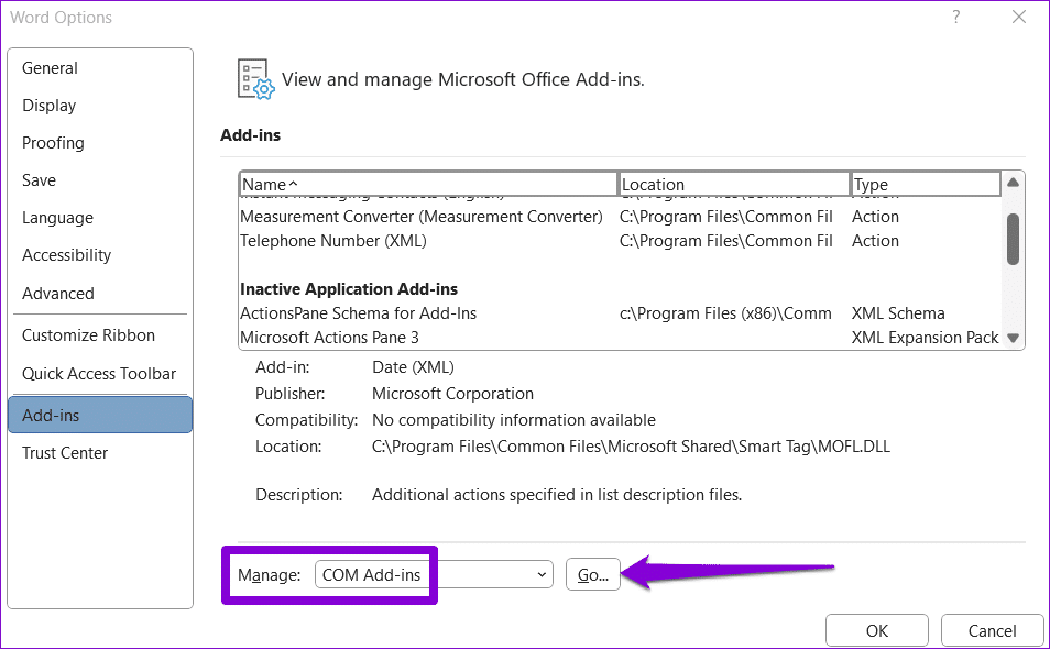 Open-Word-Add-ins-1 أفضل 6 إصلاحات لمشكل واجه برنامج Microsoft Word خطأ أثناء محاولة فتح الملف في Windows