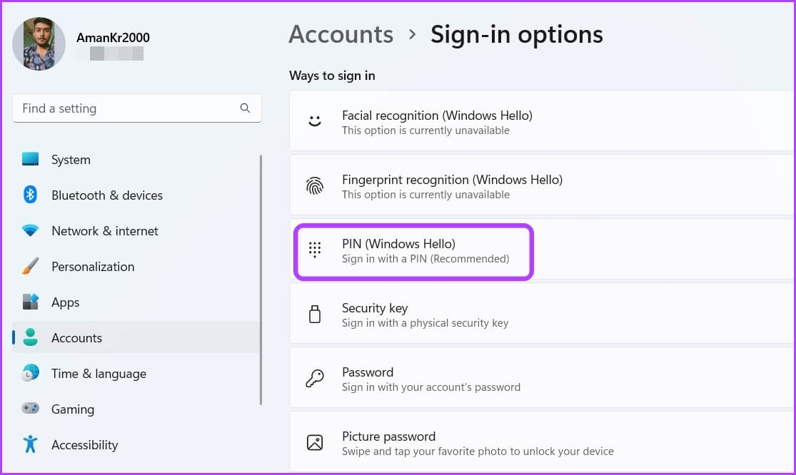 PIN-Windows-Hello-option كيفية إزالة PIN عند تسجيل الدخول في Windows 11