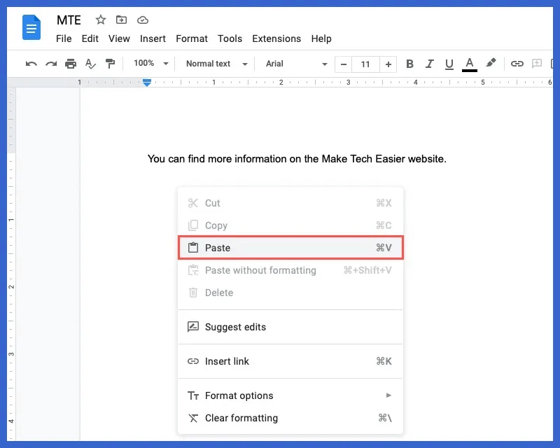 Paste-URL-Google-Docs.jpg كيفية استخدام الارتباطات التشعبية في محرر مستندات Google