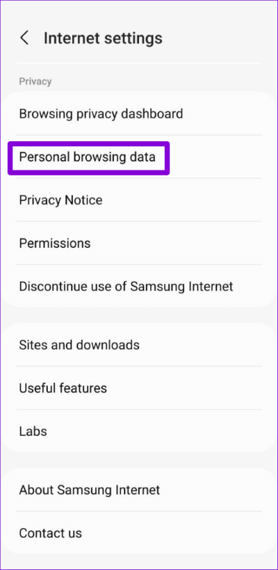 Personal-Browsing-Data-in-Samsung-Internet-Browser-1-500x1024-1 أفضل 7 طرق لإصلاح استمرار توقف متصفح الإنترنت من Samsung على Android