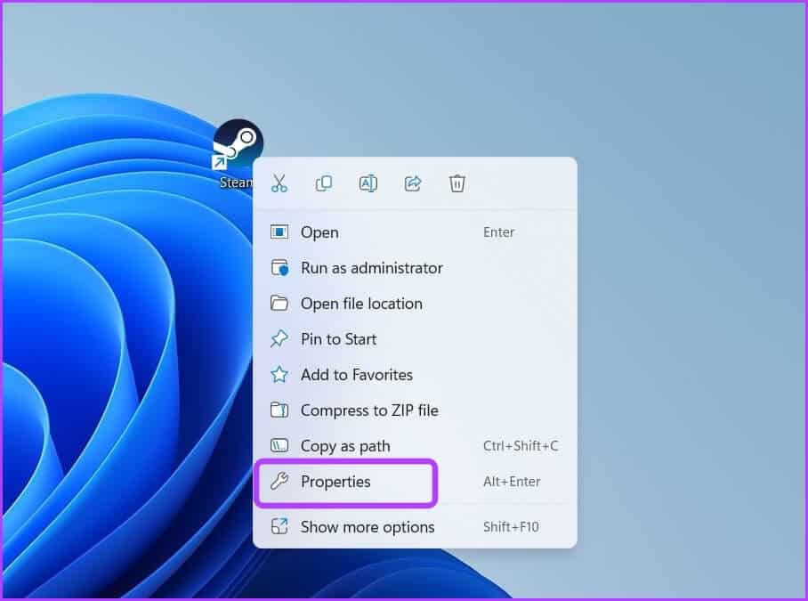 Properties-option كيفية إصلاح خطأ يجب تشغيل Steam للعب هذه اللعبة على Windows 11