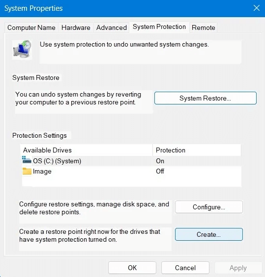 Registry-Backup-Restore-System-Properties-Click-Create.jpg كيفية عمل نسخة احتياطية من سجل Windows واستعادته