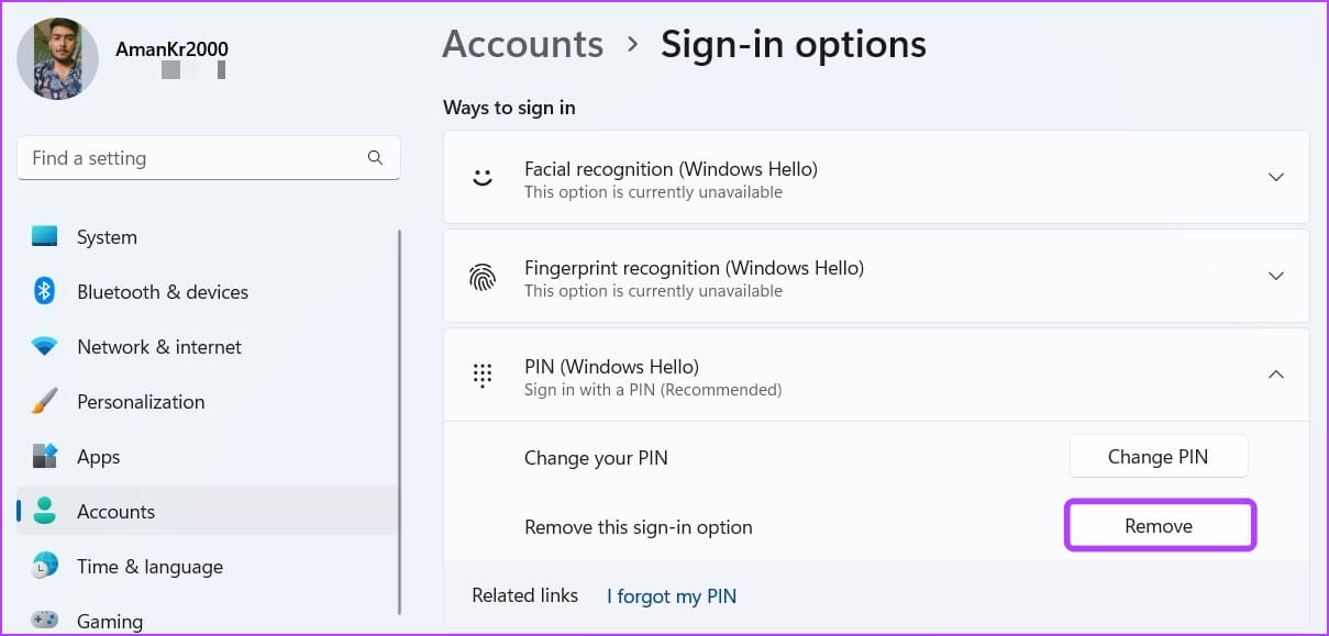 Remove-Option-1 كيفية إزالة PIN عند تسجيل الدخول في Windows 11