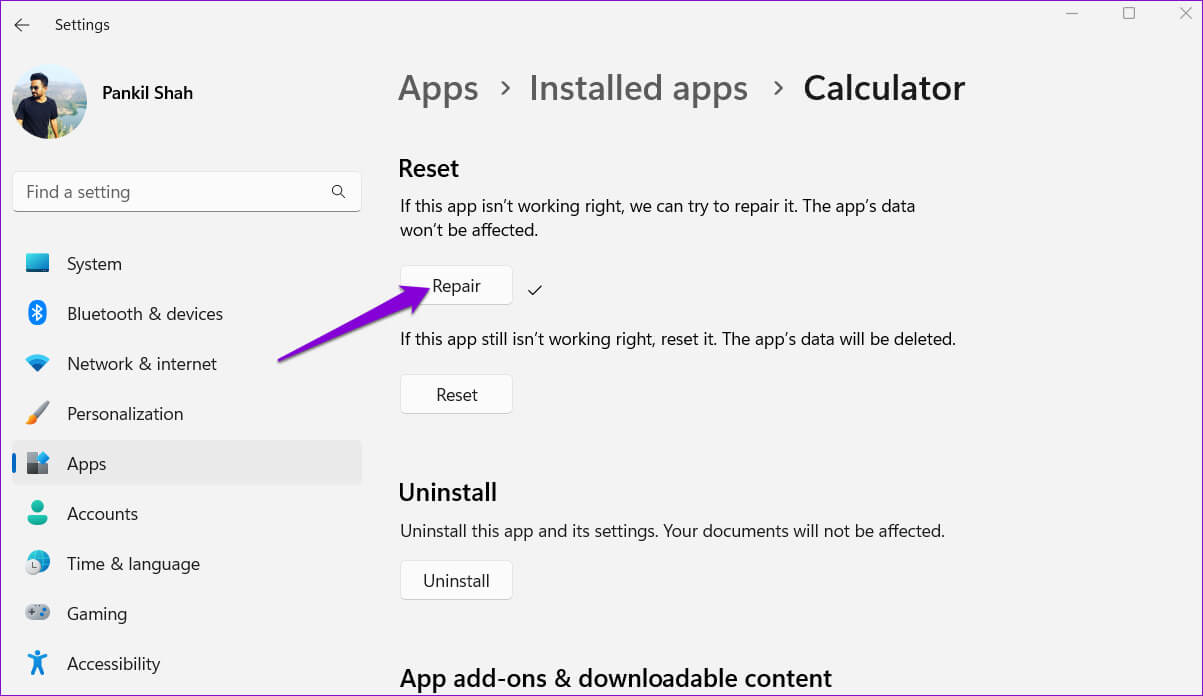 Repair-Windows-Calculator-App-1 أفضل 7 طرق لإصلاح عدم عمل تطبيق الآلة الحاسبة في Windows 11