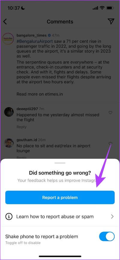 Report-a-Problem 11 طريقة لإصلاح خطأ تعذر نشر التعليق على تطبيق Instagram