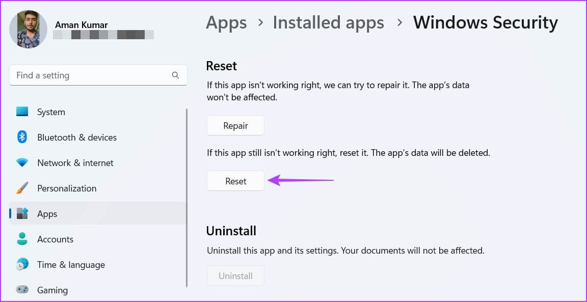 Reset-Option-1 كيفية إصلاح ظهور شاشة بيضاء على أمان Windows على Windows 11