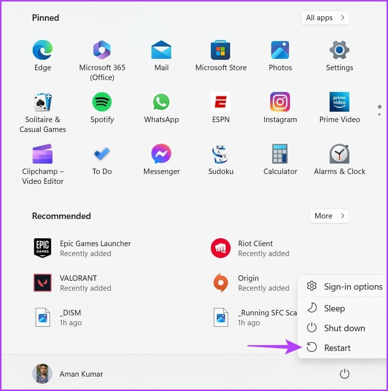Restart-option كيفية إصلاح عدم فتح Notepad على Windows 11