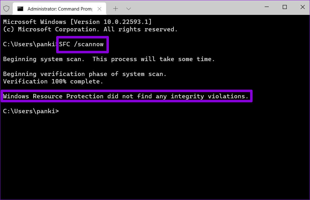 SFC-Scan-on-Windows-11-3 أفضل 6 طرق لإصلاح عدم ظهور علامات تبويب مستكشف الملفات في Windows 11
