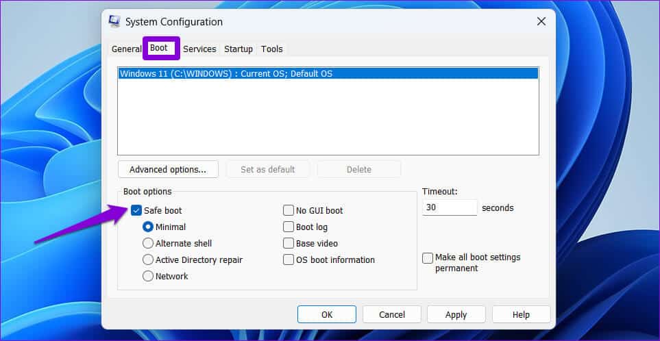 Safe-Mode-Configuration أفضل 6 طرق لإصلاح عدم عمل استعادة النظام على Windows 11