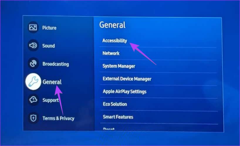 Samsung-Accessibility-Settings 6 طرق لإيقاف تشغيل مساعد الصوت أو الدليل على Samsung TV
