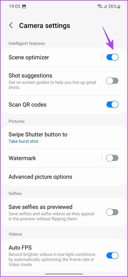 Samsung-Galaxy-S23-Camera-Tips-and-Tricks-Enable-Scene-Optimizer-Step-2 أفضل 10 نصائح وحيل لكاميرا Samsung Galaxy S23 و Galaxy S23 +