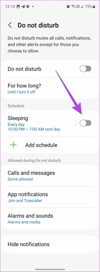 Samsung-Notification-Do-not-Disturb-Schedule-566x1536-1 11 طريقة لإيقاف تشغيل "وضع عدم الإزعاج" على هواتف Samsung Galaxy