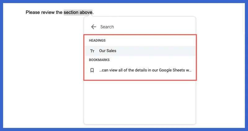 Select-Headings-Bookmarks-Google-Docs.jpg كيفية استخدام الارتباطات التشعبية في محرر مستندات Google