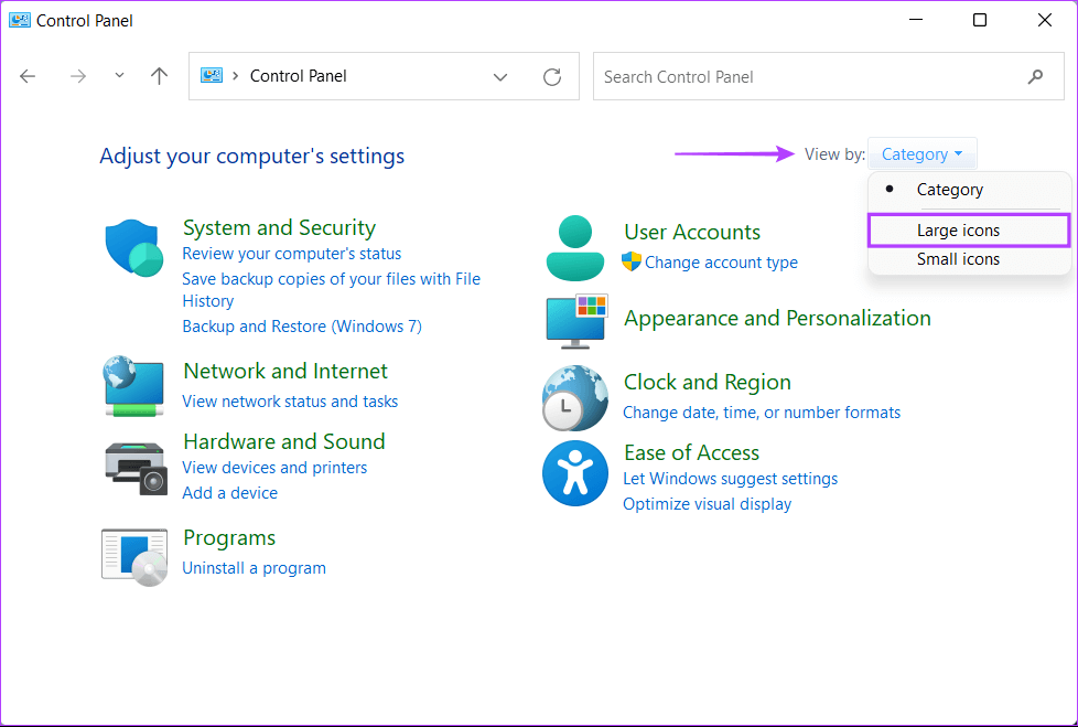 Select-Large-Icons-1 8 طرق سريعة لفتح إدارة الكمبيوتر على Windows 11