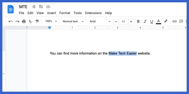 Select-Text-To-Link-Google-Docs.jpg كيفية استخدام الارتباطات التشعبية في محرر مستندات Google