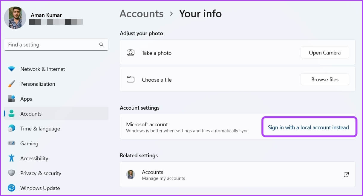 Sign-in-with-a-local-account-instead-option كيفية إزالة PIN عند تسجيل الدخول في Windows 11