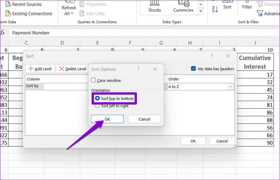 Sort-Columns-in-Excel 3 طرق سهلة لتحريك الصفوف والأعمدة في Microsoft Excel