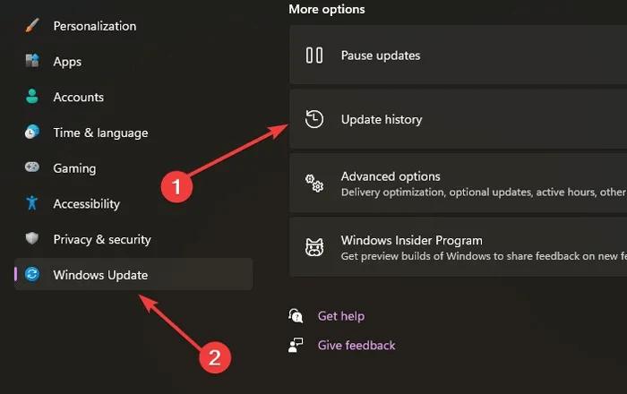 Spacebar-Windows-update-and-update-history-option.jpg 6 طرق لإصلاح عدم عمل مفتاح المسافة في Windows
