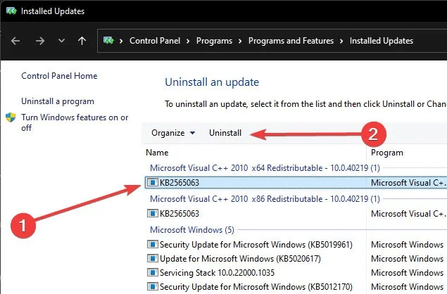 Spacebar-uninstalling-a-windows-update.jpg 6 طرق لإصلاح عدم عمل مفتاح المسافة في Windows