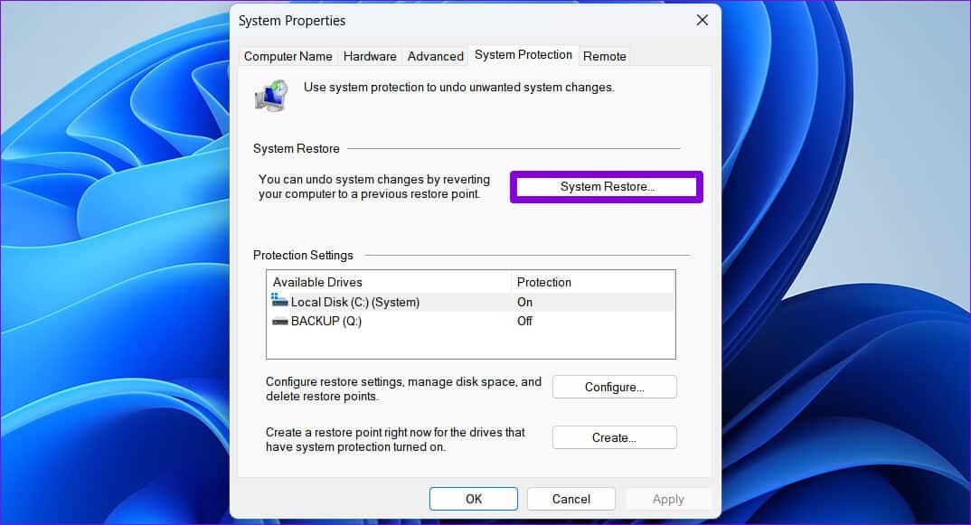 System-Restore-Windows-11-1 أفضل 6 طرق لإصلاح عدم تثبيت الميزات الاختيارية في Windows 11
