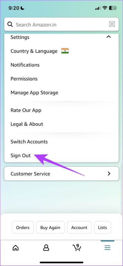 Tap-on-Sign-Out-2 لن تضيف Amazon عناصر إلى عربة التسوق: 7 طرق لإصلاح ذلك على iPhone و Android