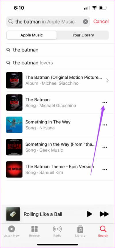 Three-dots-Apple-Music 8 طرق لإصلاح خطأ المورد غير المتاح في Apple Music على iPhone