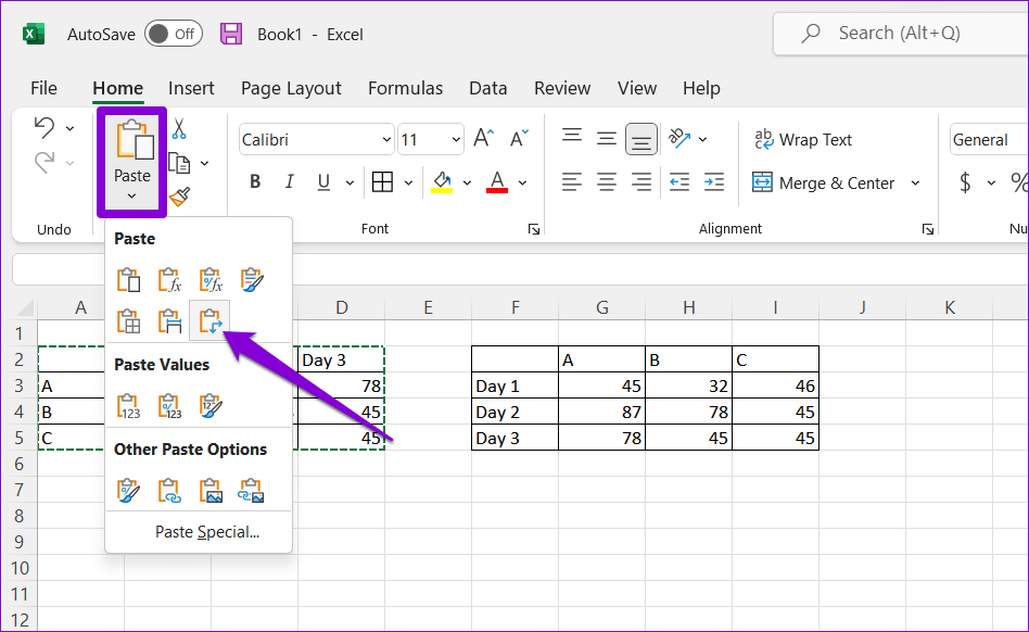 Transpose-Table-Excel-1 3 طرق سهلة لتحريك الصفوف والأعمدة في Microsoft Excel