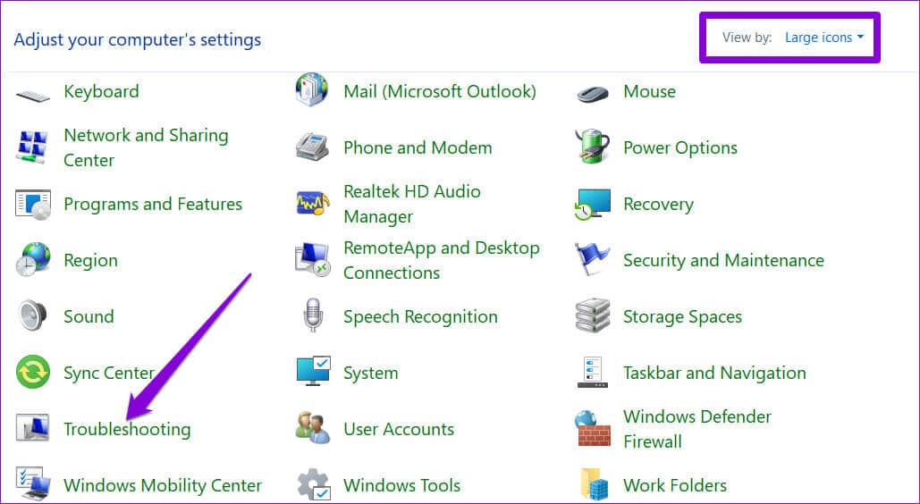 Troubleshooting-in-Control-Panel-1 أفضل 6 طرق لإصلاح عدم ظهور علامات تبويب مستكشف الملفات في Windows 11