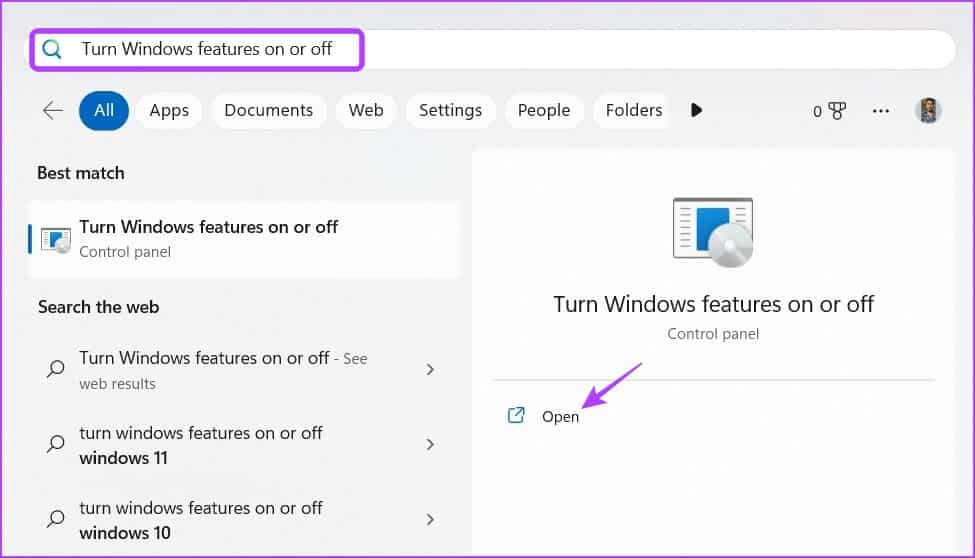 Turn-Windows-features-on-or-off- أفضل 7 إصلاحات لخطأ 0x800f081f عند تحديث Windows في Windows 11