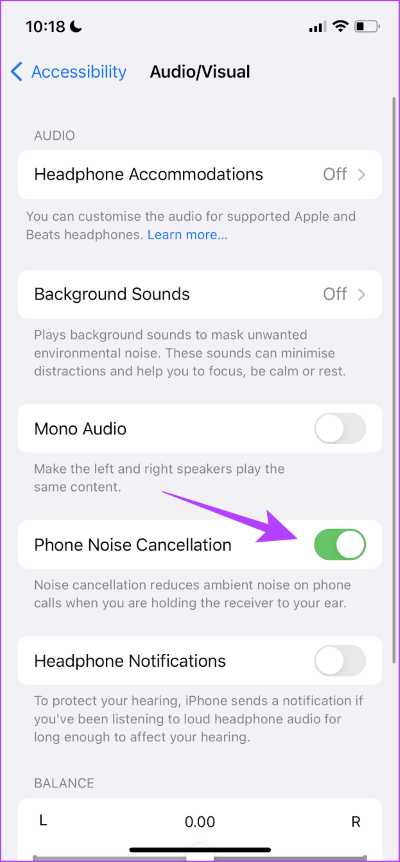 Turn-off-Phone-Noise-Cancellation 10 طرق سهلة لإصلاح انخفاض حجم صوت المكالمات على iPhone