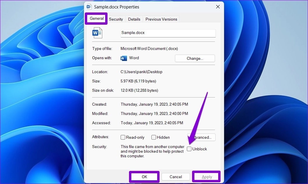 Unblock-Word-File أفضل 6 إصلاحات لمشكل واجه برنامج Microsoft Word خطأ أثناء محاولة فتح الملف في Windows