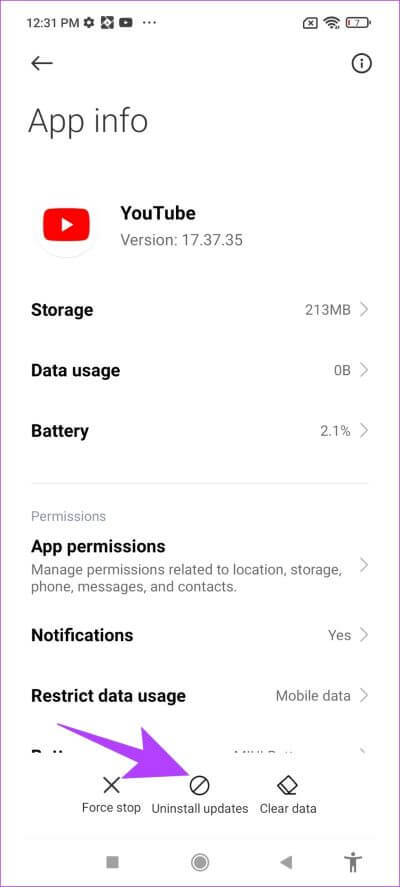 Uninstall-Updates-YouTube-Android-1 أفضل 9 إصلاحات لعدم تنزيل مقاطع الفيديو في وضع عدم الاتصال على تطبيق YouTube Premium