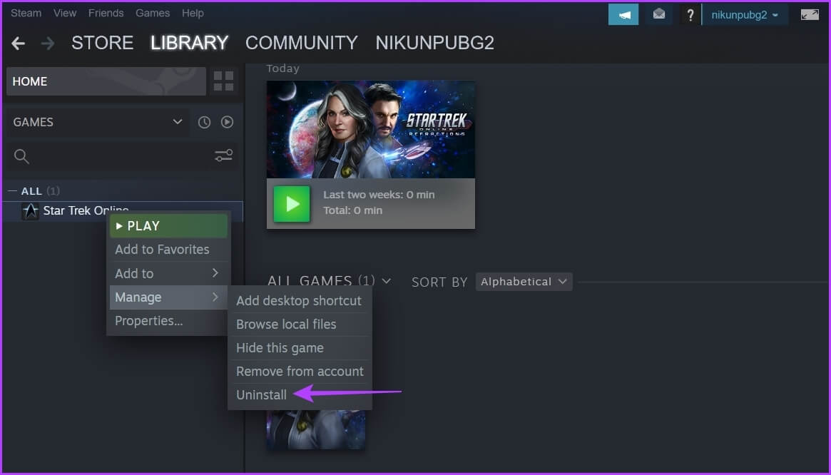 Uninstall-option-1 كيفية إصلاح خطأ يجب تشغيل Steam للعب هذه اللعبة على Windows 11