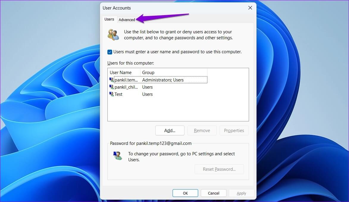 User-Accounts-Window-1 أفضل 3 طرق لتمكين أو تعطيل Ctrl+Alt+Delete لتسجيل الدخول الآمن على Windows 11