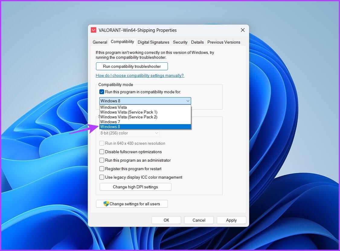 Valorant-properties-window أفضل 7 طرق لإصلاح عدم بدء تشغيل Valorant على Windows 11