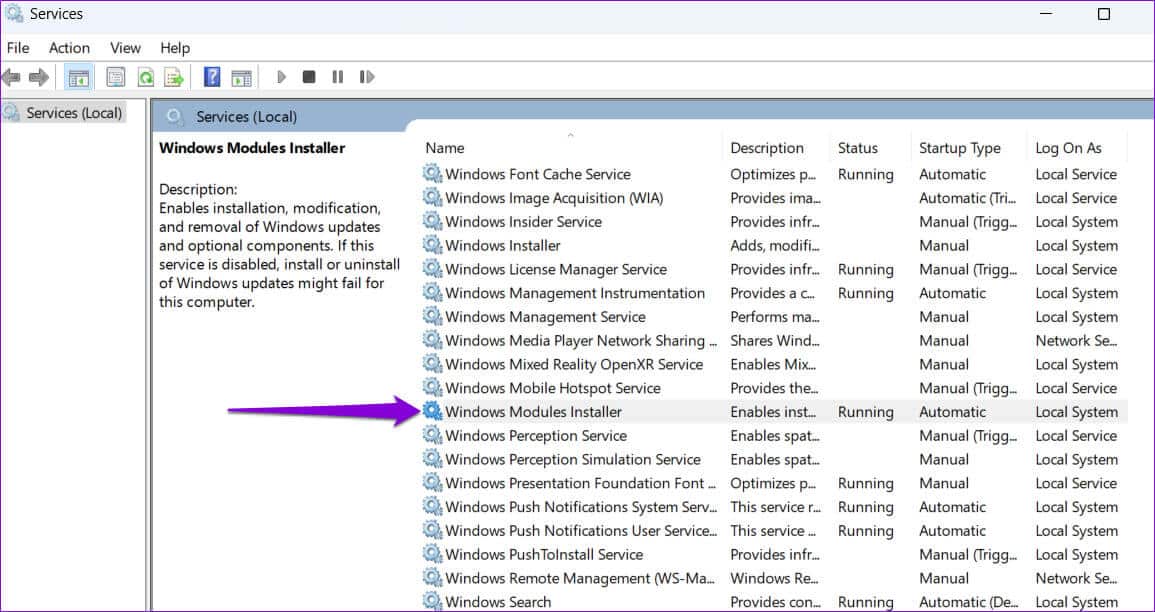 Windows-Modules-Installer أفضل 6 طرق لإصلاح عدم تثبيت الميزات الاختيارية في Windows 11