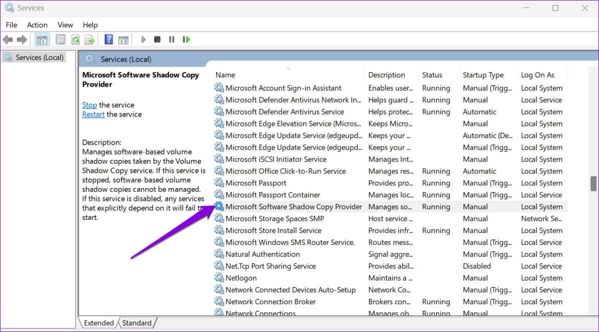 Windows-Services-App أفضل 6 طرق لإصلاح عدم عمل استعادة النظام على Windows 11