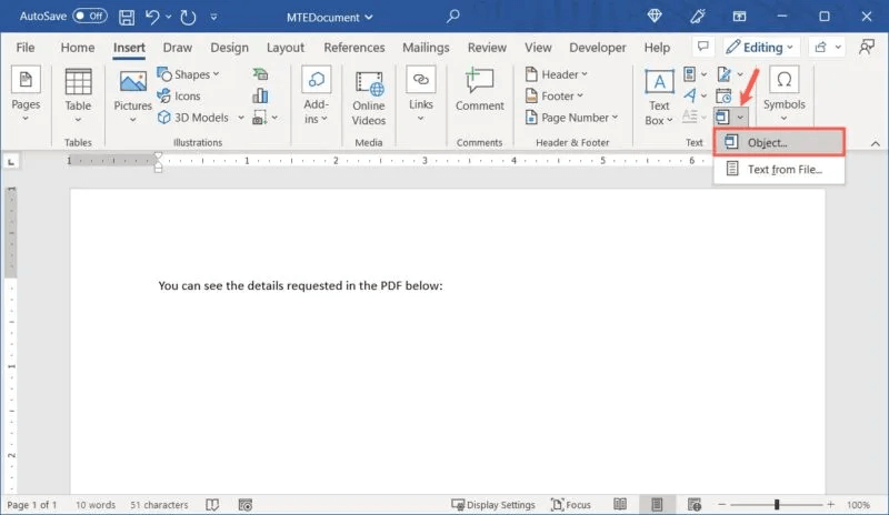 Word-Insert-Objects-Object-800x464.jpg كيفية إدراج ملف PDF في مستند Word