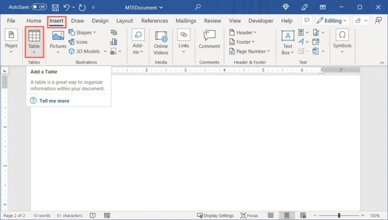 Word-Insert-Tab-Table-800x454.jpg كيفية إنشاء الجداول وتخصيصها في Microsoft Word