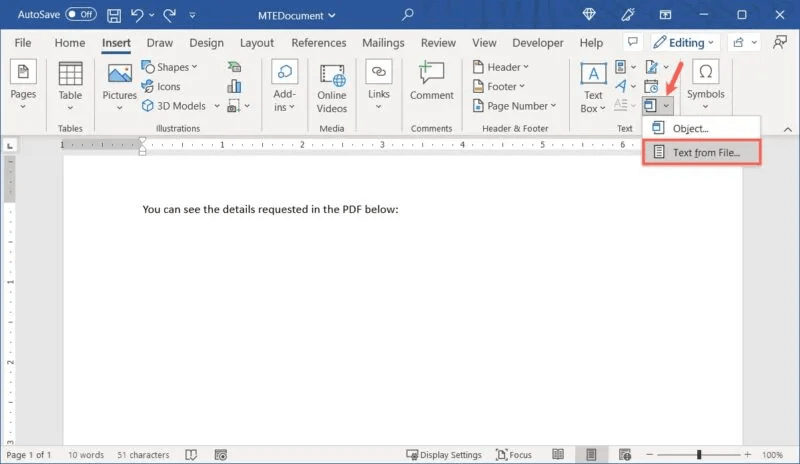 Word-Object-Text-From-File-800x464.jpg كيفية إدراج ملف PDF في مستند Word