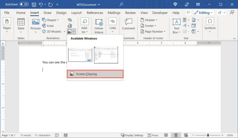 Word-Screenshot-Screen-Clipping-800x464.jpg كيفية إدراج ملف PDF في مستند Word