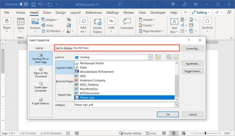 Word-Text-To-Display-800x464.jpg كيفية إدراج ملف PDF في مستند Word
