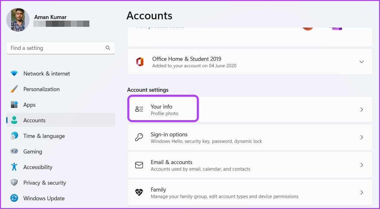 Your-info-option كيفية إزالة PIN عند تسجيل الدخول في Windows 11