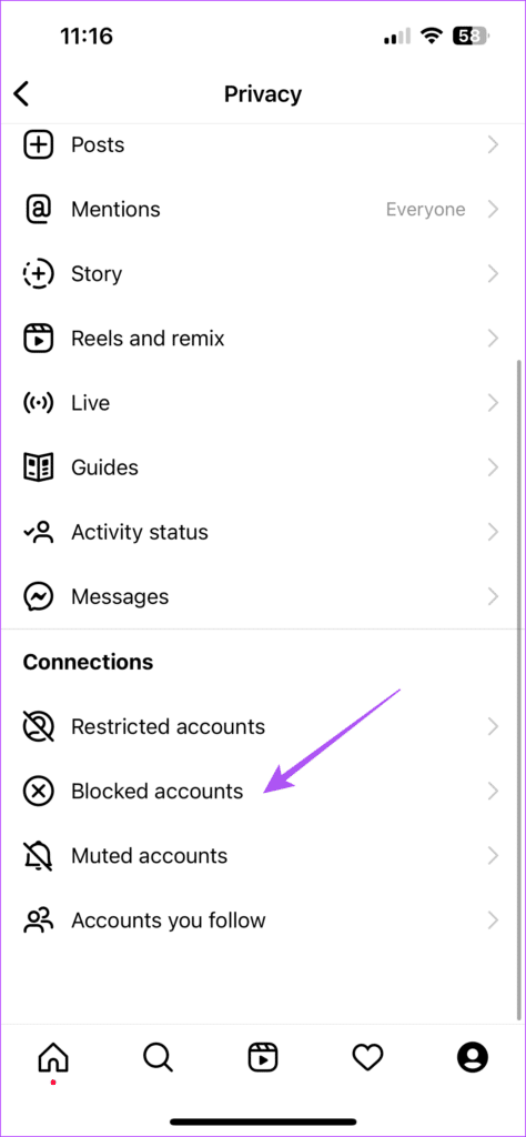 blocked-accounts-settings-instagram-iphone-474x1024-1 أفضل 9 إصلاحات لعدم عمل إشعارات قصة Instagram على iPhone