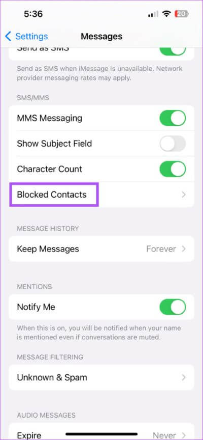 blocked-contacts-messages-iphone-474x1024-1 أفضل 7 إصلاحات لعدم إرسال iMessage رسالة إلى جهة اتصال واحدة على iPhone