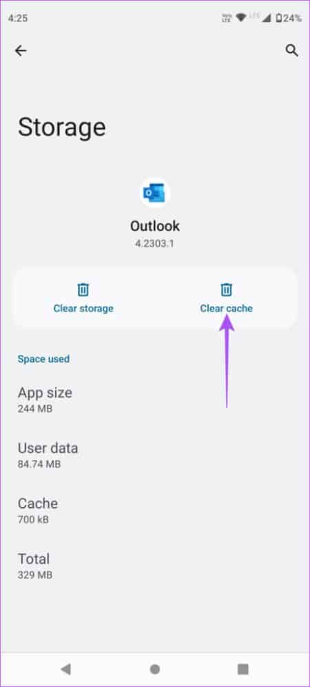 clear-cache-outlook-app-android-462x1024-1-e1676758197798 أفضل 9 إصلاحات لعدم مزامنة تطبيق Outlook على Android