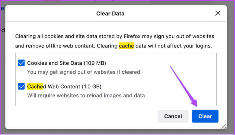 clear-cached-data-firefox-settings-768x443-2 أفضل 7 إصلاحات لعدم إمكانية إرسال صور GIF في WhatsApp على الويب