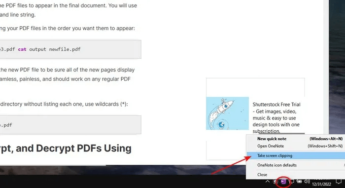 click-take-screen-clipping-from-Windows-taskbar-1.jpg 5 طرق لالتقاط l'informationفي OneNote